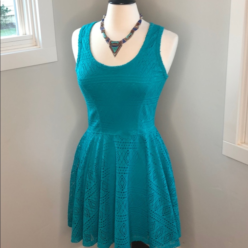Express eyelet teal dress